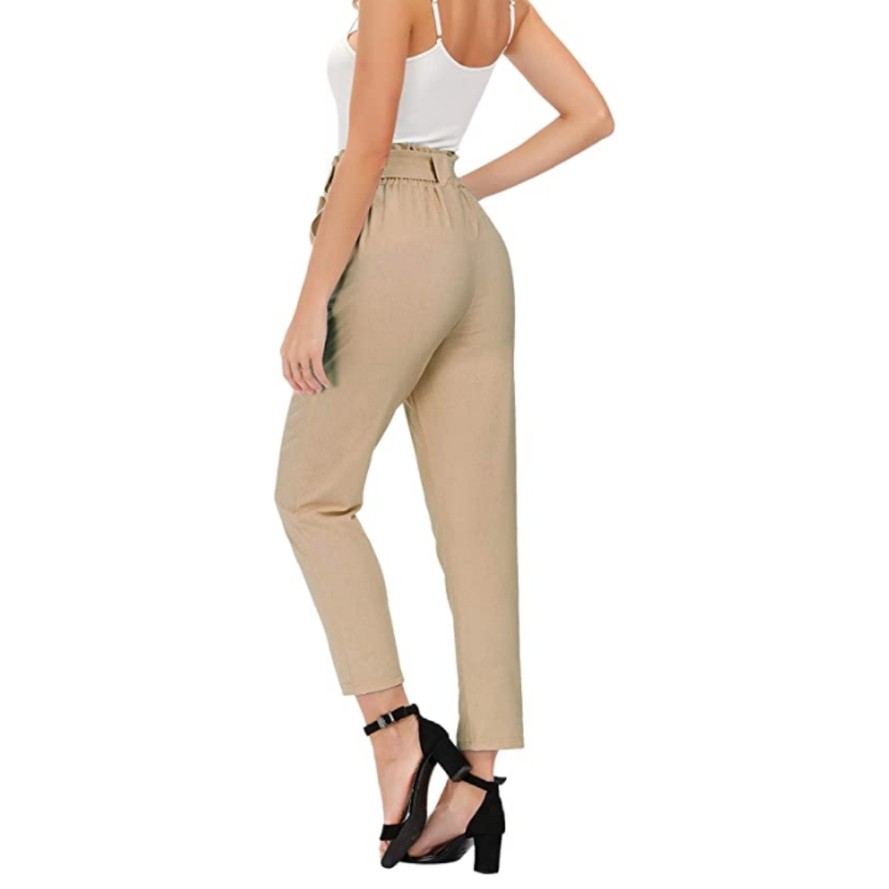 X --High Waist Paper Bag Cropped Pants Grace Karin - Picture 4 of 9
